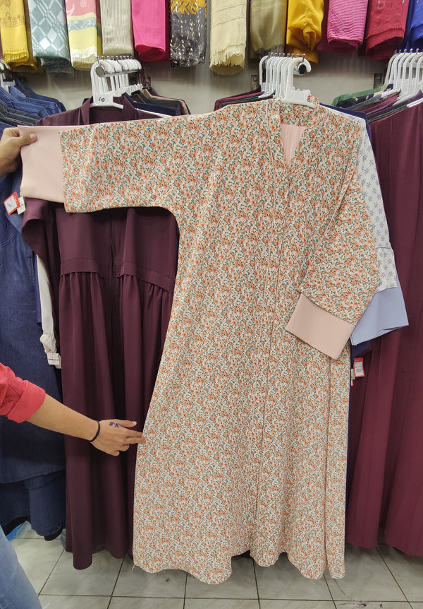 Plain Front Open Printed Premium Abaya