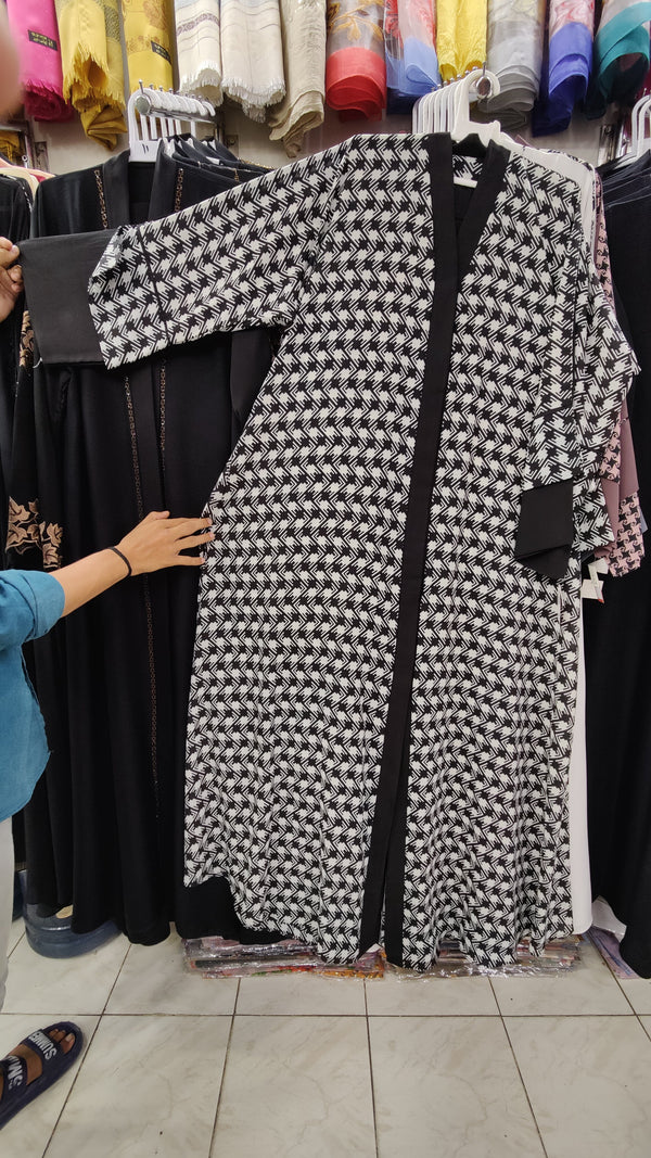 Plain Front Open Printed Premium Abaya