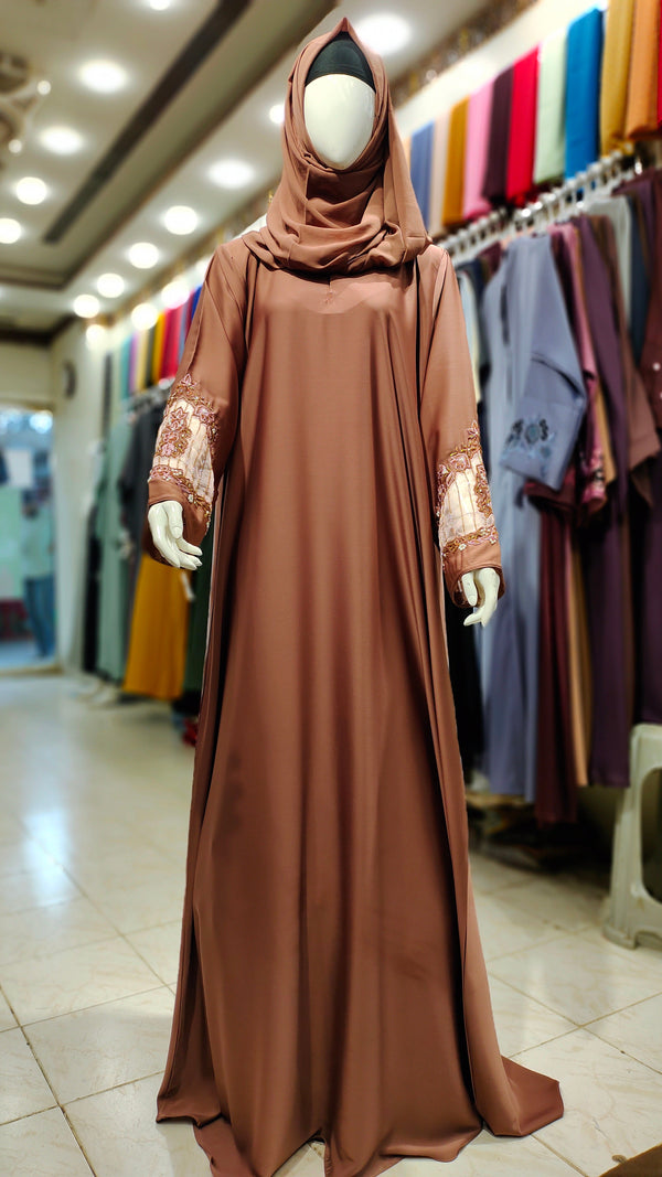 AW Romantic Handwork Abaya – Front Close-Rustic Brown