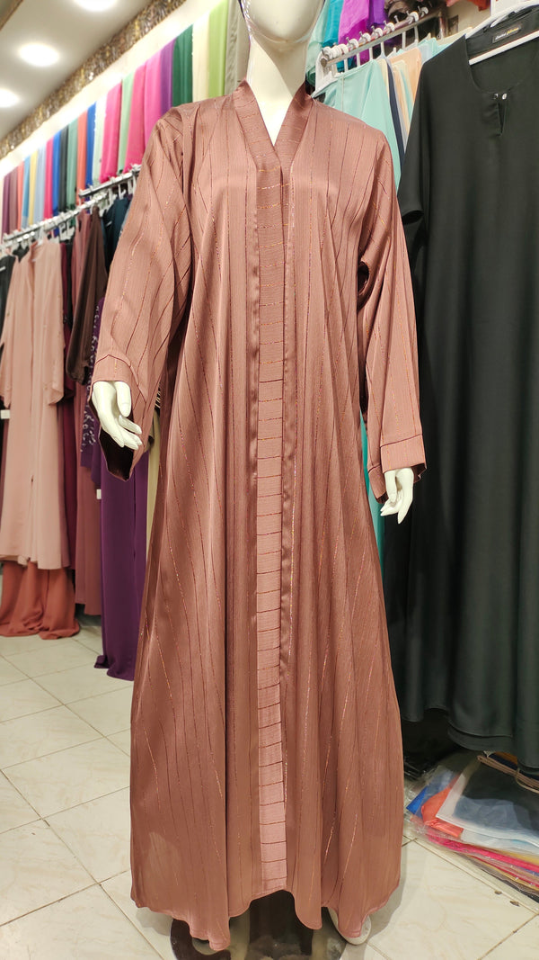Crinkle Zari Original Front Open Abaya – Rose Gold