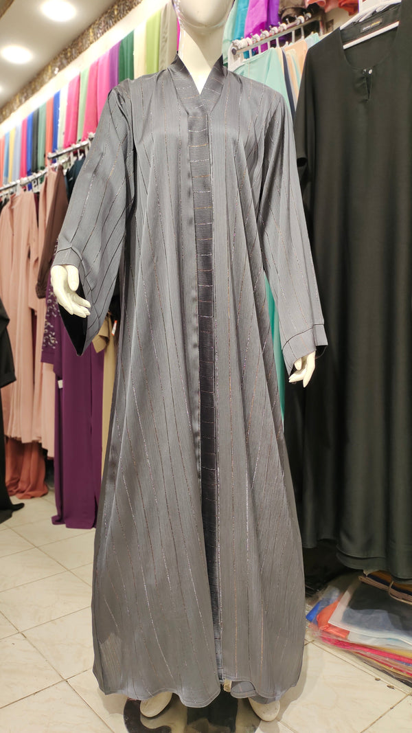 Crinkle Zari Original Front Open Abaya – Steel Grey