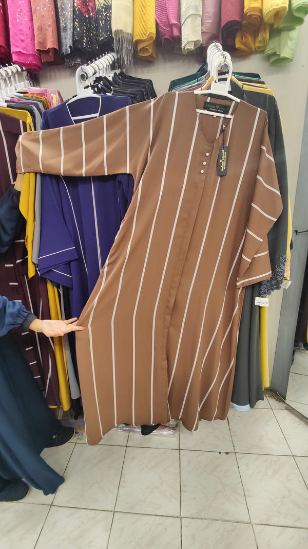 Plain Front Open Zoom Stripes Abaya