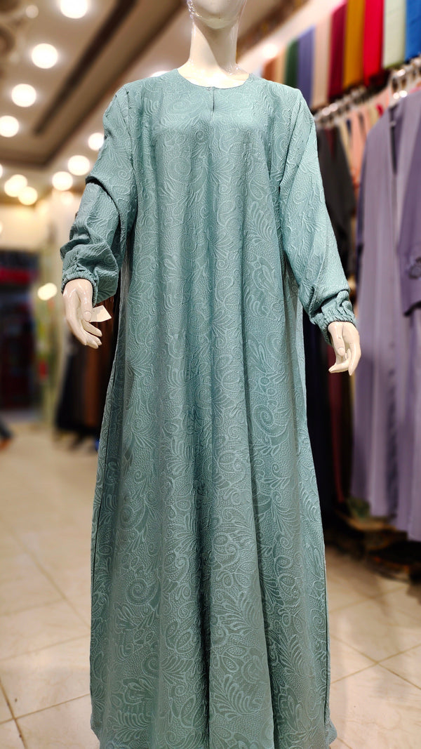 SH Fukro Front Close Maxi Abaya-Aqua Green
