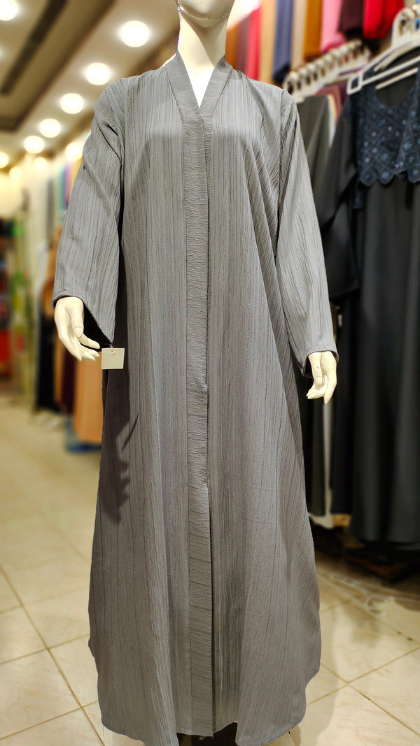 Cotton Crush Front Open Abaya-Ash Grey