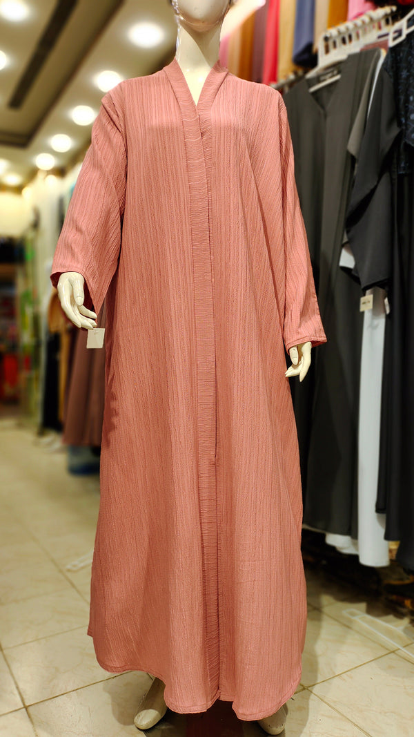 Cotton Crush Front Open Abaya-Baby Pink