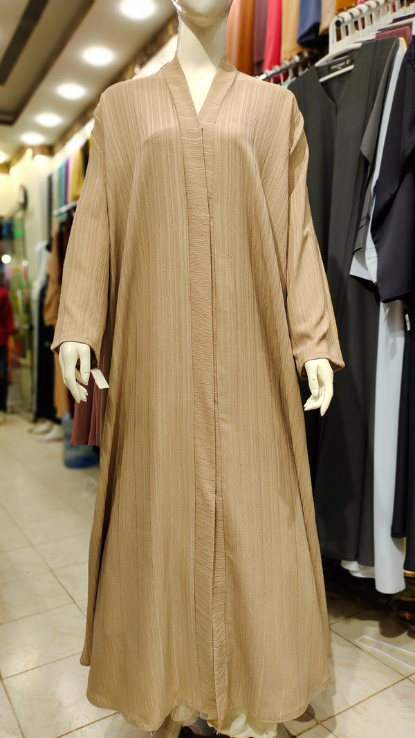 Cotton Crush Front Open Abaya-Beige Brown