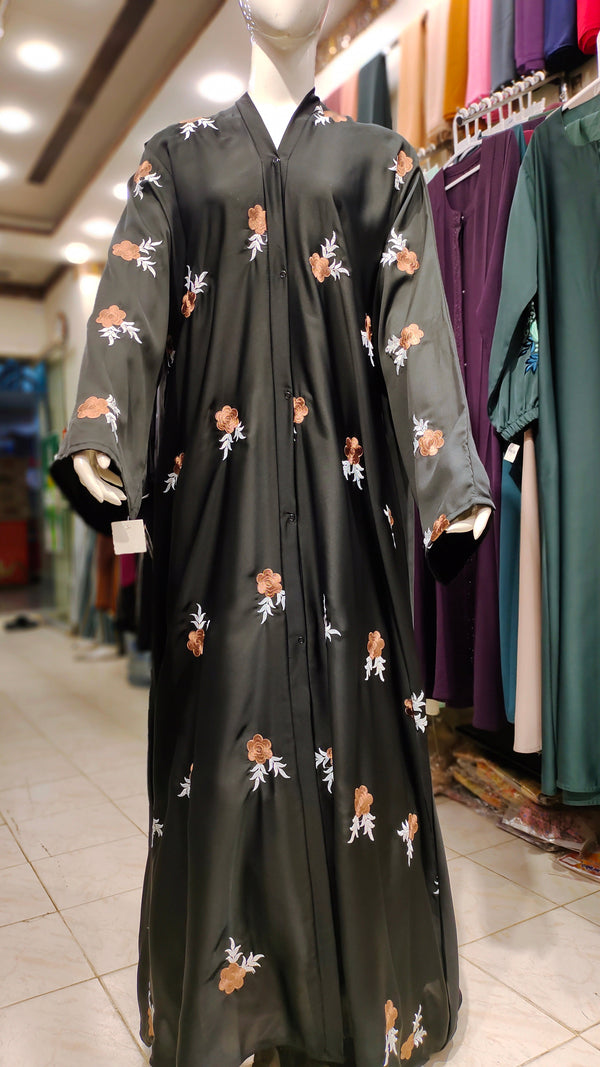 Nida Flower Embroidery Abaya-Black