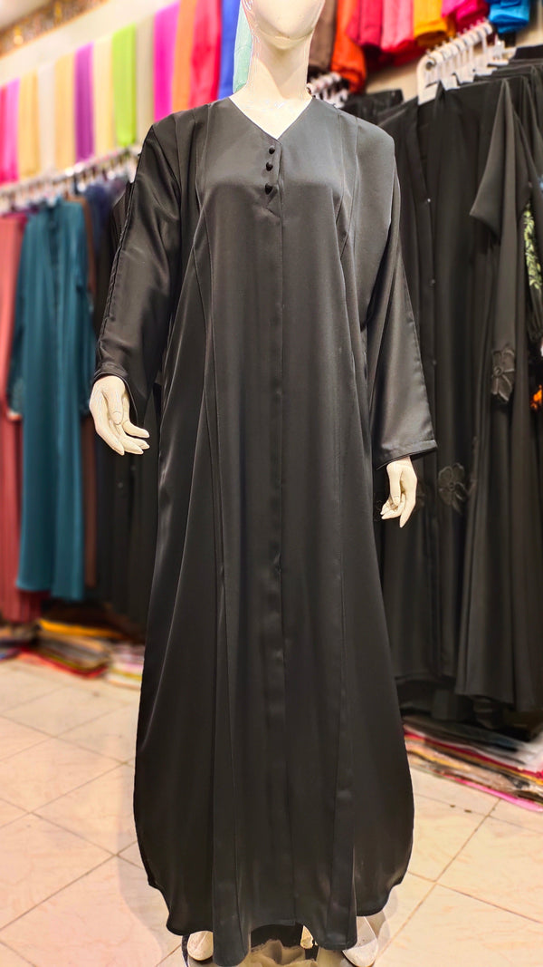 3 Button Front Open Abaya – Nida Fabric Dubai Quality - Black