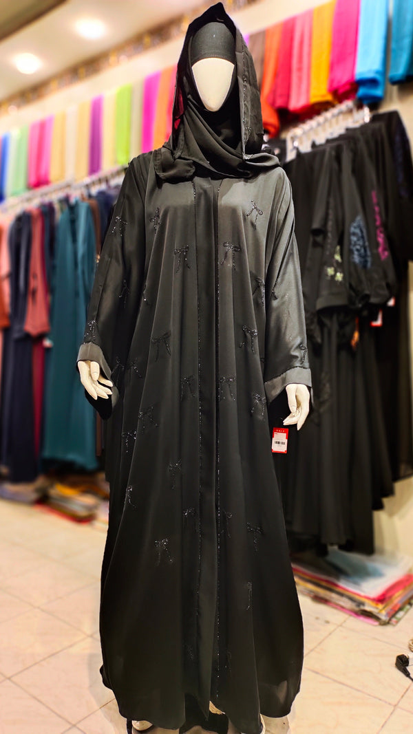 BOW DMC Front Open Abaya – Nida Fabric with Original DMC Stone