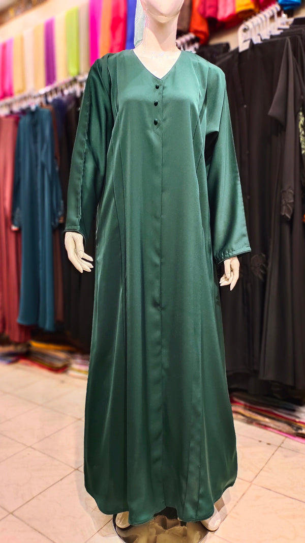 3 Button Front Open Abaya – Nida Fabric Dubai Quality - Bottle Green