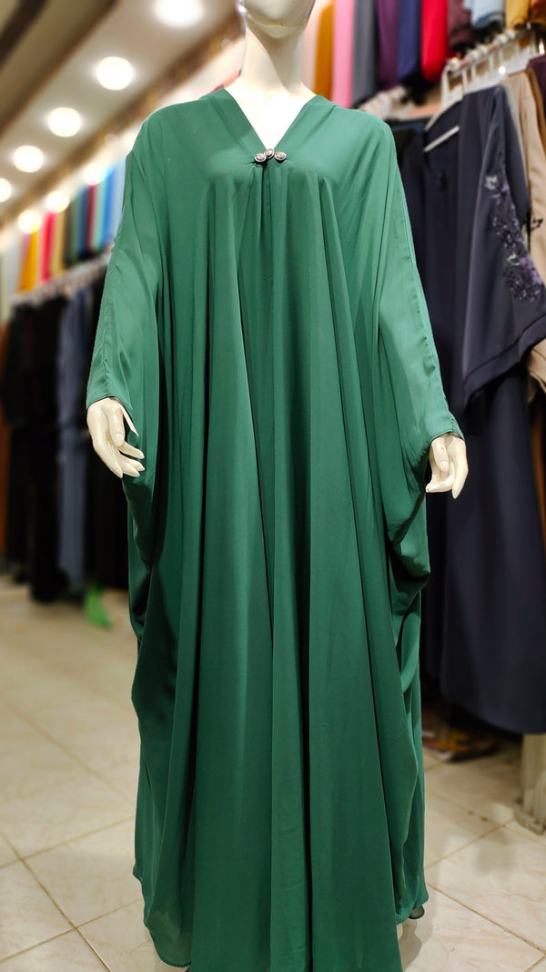 Arabian 3 Button Abaya – Butterfly Style-Bottle Green