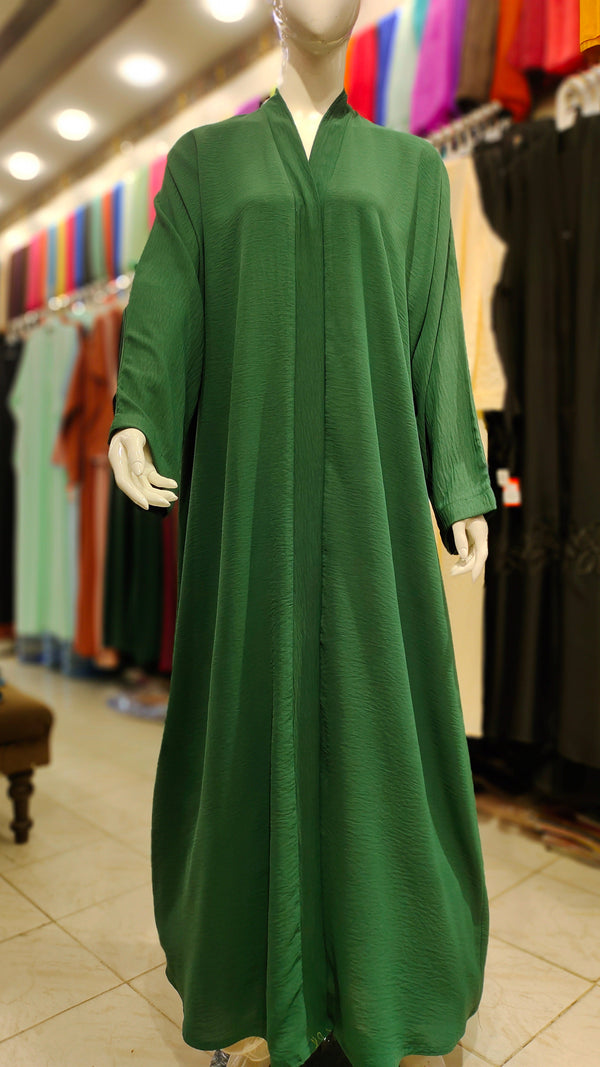 CEY Plain Front Open Abaya – Lightweight Imported Dubai Fabric - Bottle Green