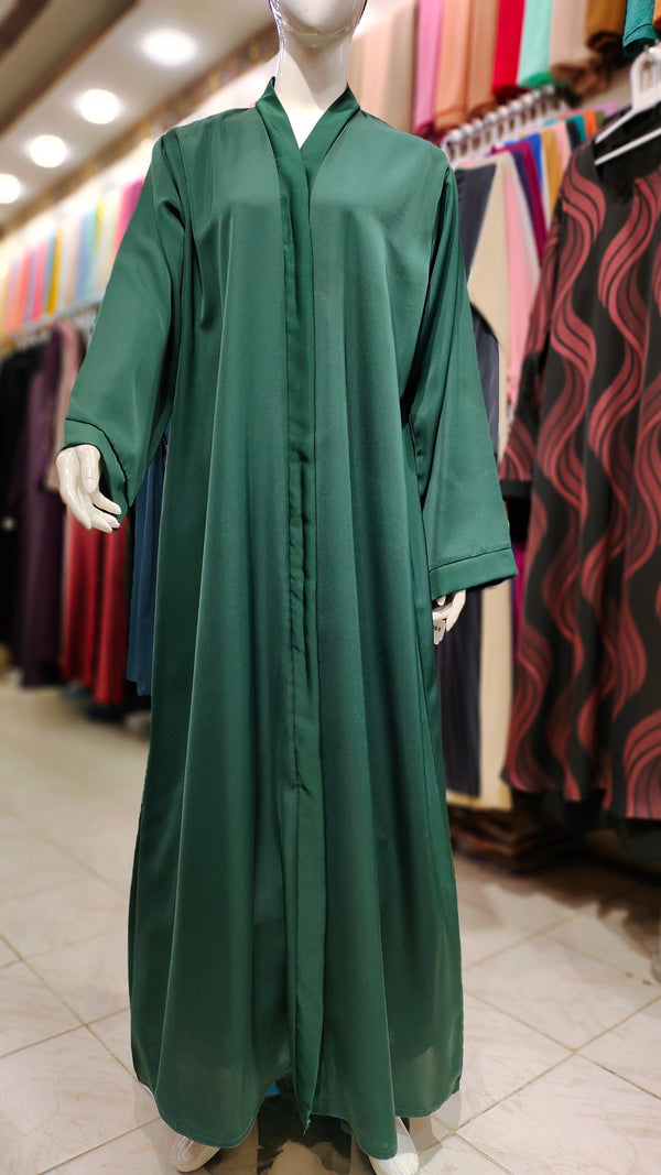 Plain Nida Premium Abaya – Front Open Style-Bottle Green