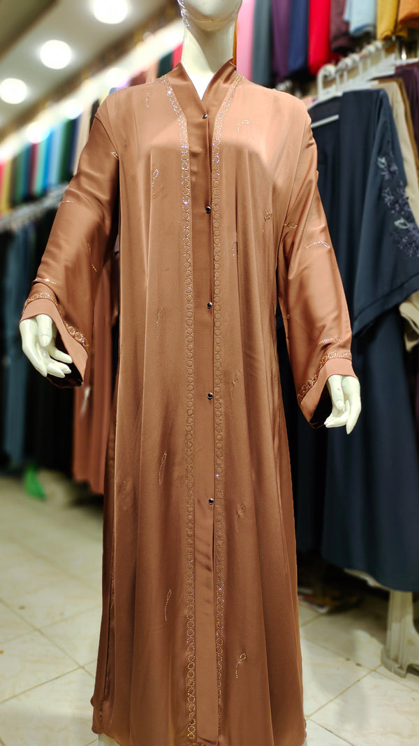 Romantic Silk DMC Stone Abaya – Front Open-Bronze
