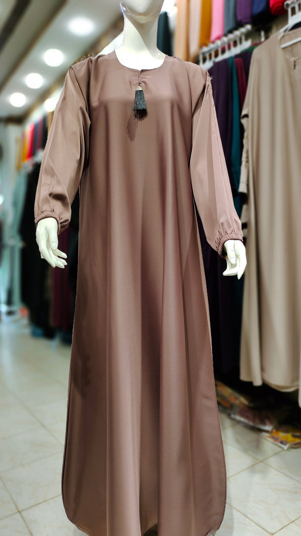 Romantic Silk Abaya – Maxi Style-Bronze Brown