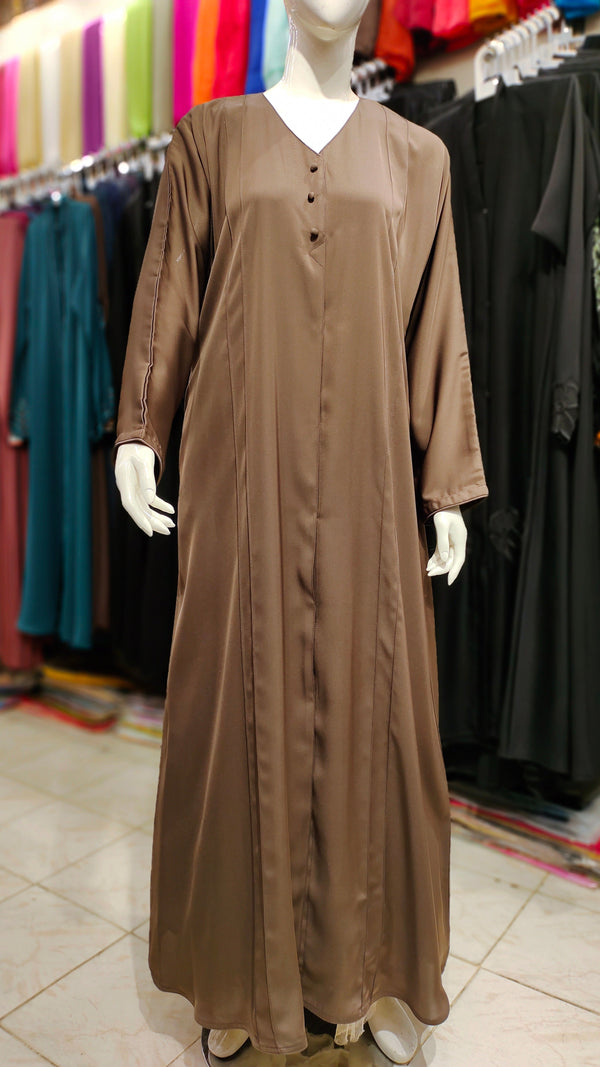 3 Button Front Open Abaya – Nida Fabric Dubai Quality - Chocolate Brown