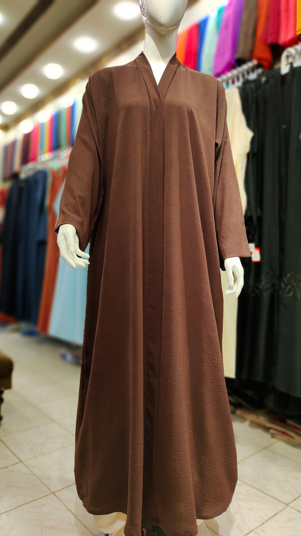CEY Plain Front Open Abaya – Lightweight Imported Dubai Fabric - Chocolate Brown