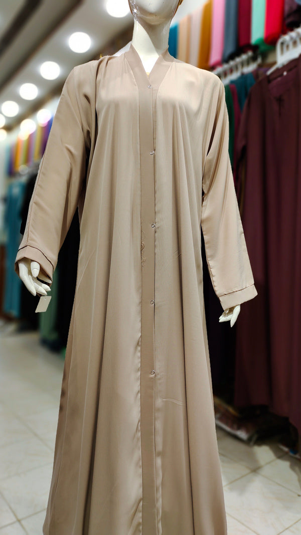 Romantic Silk Front Open Abaya-Coffe Brown