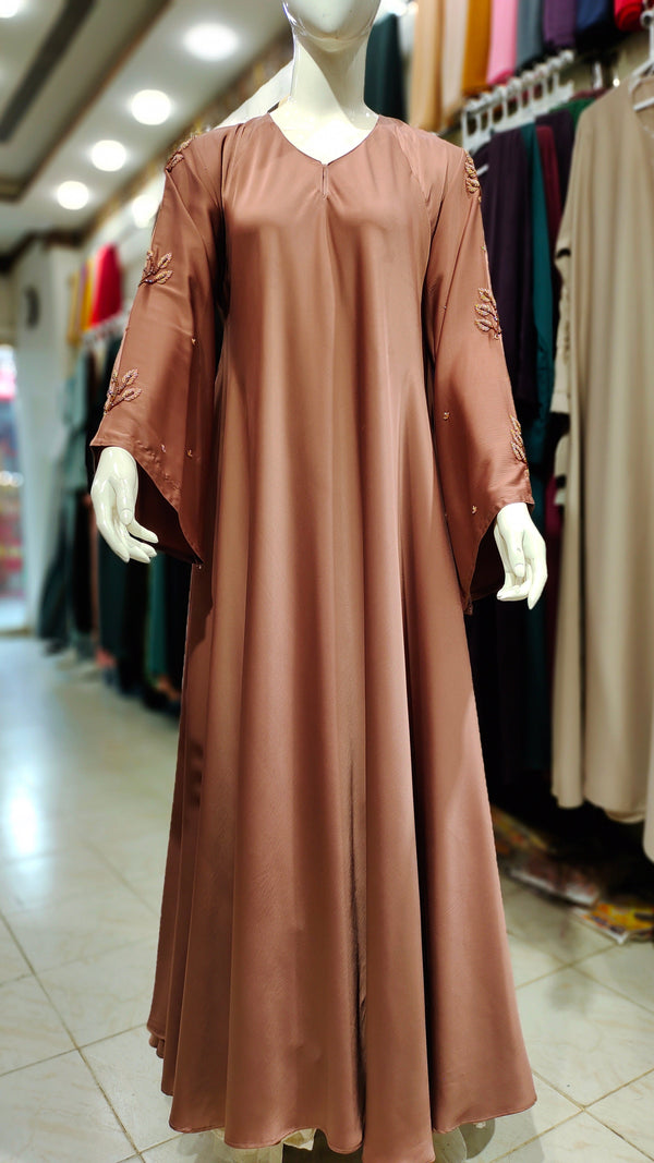 Romantic Silk Handwork Maxi Asian Abaya-Copper Rust
