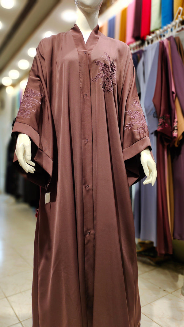 Bunch Karahi Colour Abaya – Front Open-Dark Brown