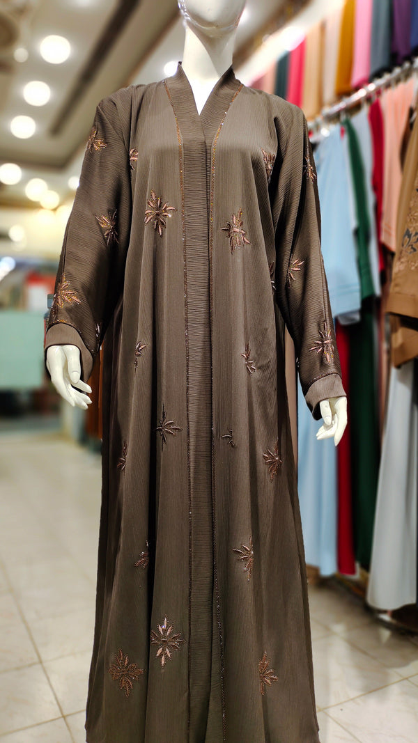 Zoom DMC EMB RH Abaya – Front Open-Dark Chocolate Brown