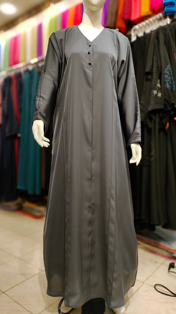 3 Button Front Open Abaya – Nida Fabric Dubai Quality - Dark Grey