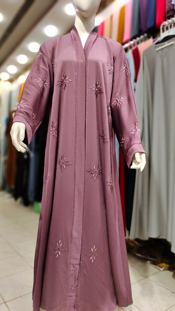 Zoom DMC EMB RH Abaya – Front Open-Dark Mauve