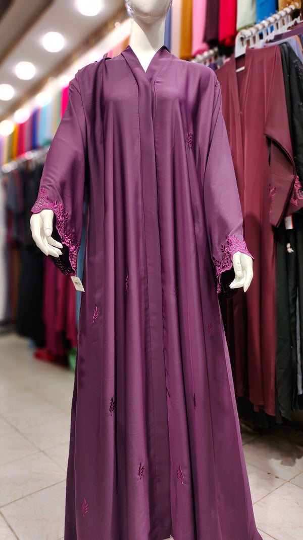AW Marble Cutwork Abaya – Front Open-Dark Purple