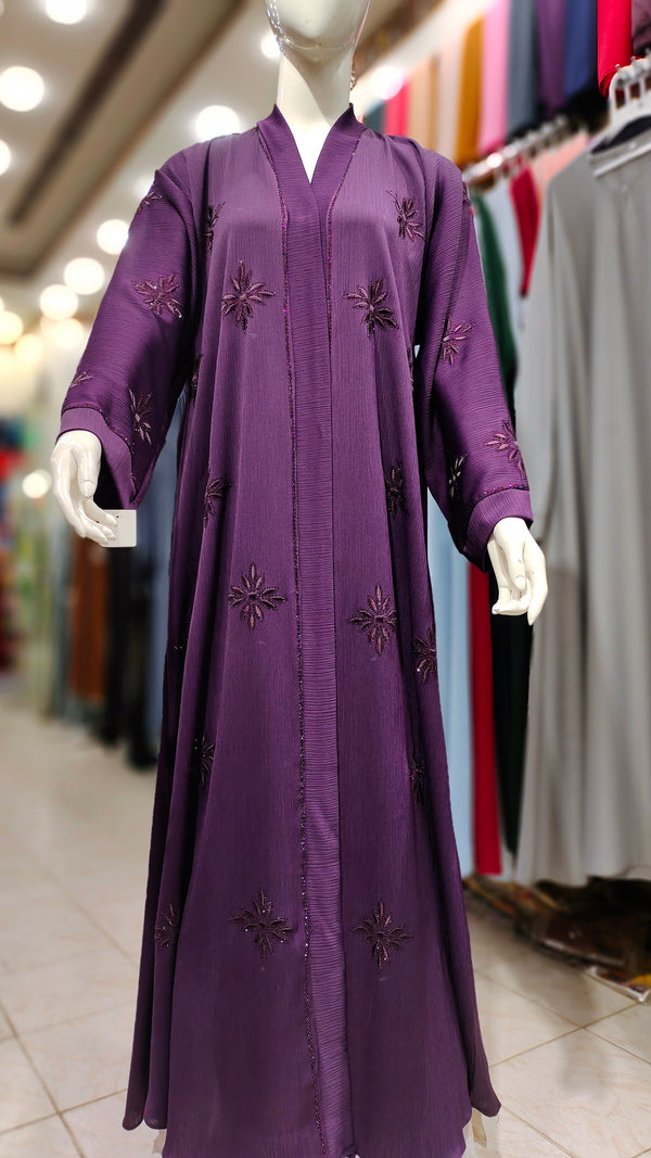 Zoom DMC EMB RH Abaya – Front Open-Dark Purple