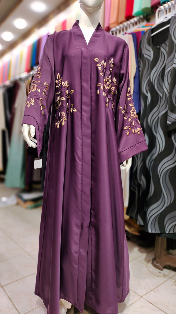 Exclusive EMB B/Colour Abaya – Front Open Style-Dark Purple