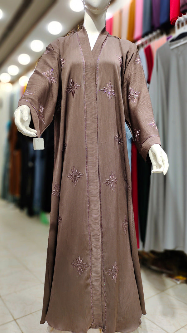 Zoom DMC EMB RH Abaya – Front Open-Dark Rose Pink