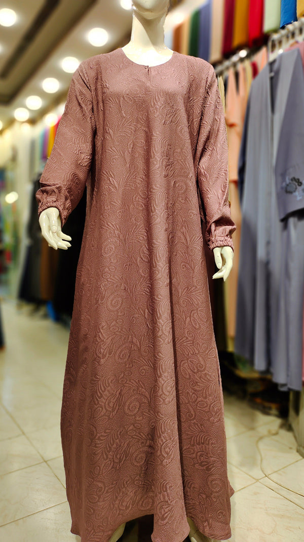 SH Fukro Front Close Maxi Abaya-Dark Tea Pink