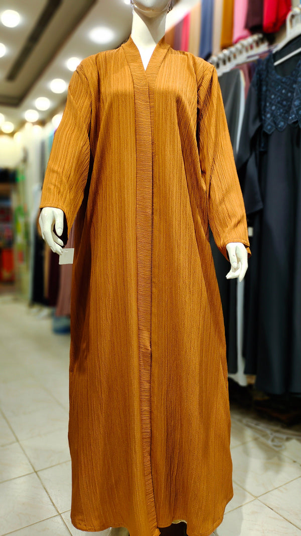 Cotton Crush Front Open Abaya-Golden