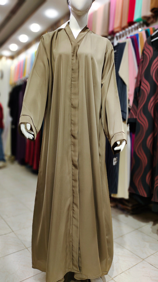 Plain Nida Premium Abaya – Front Open Style-Golden Beige