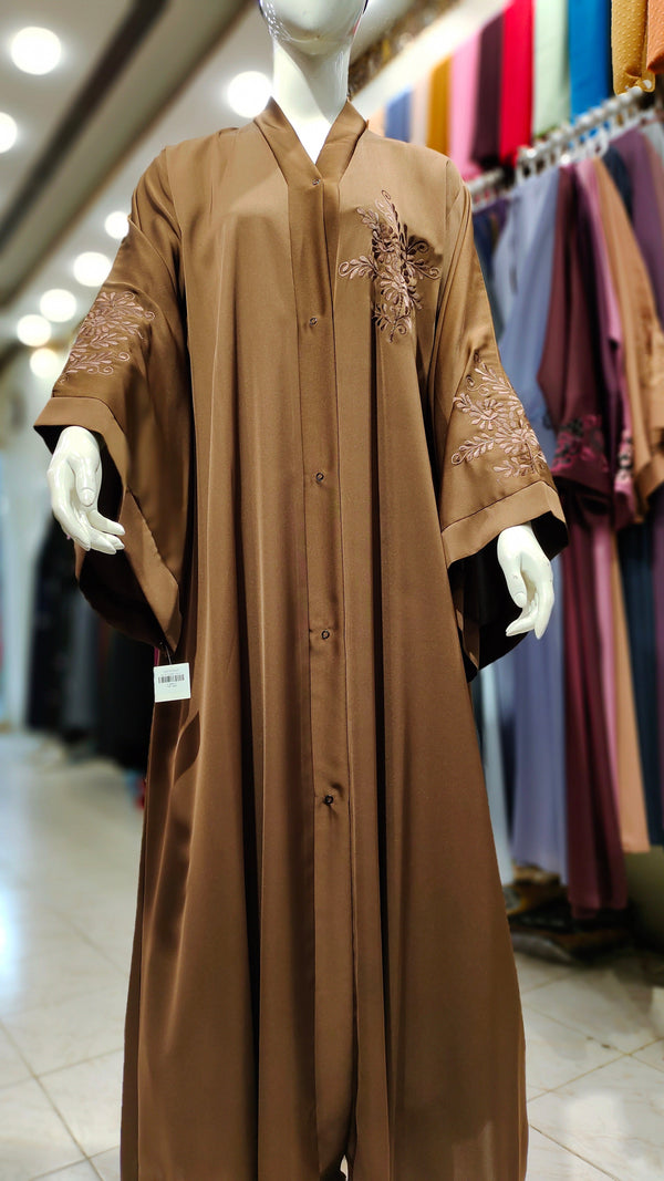 Bunch Karahi Colour Abaya – Front Open-Golden Brown