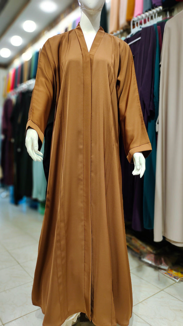 Asian Nida Straight Pintex Abaya-Golden Brown