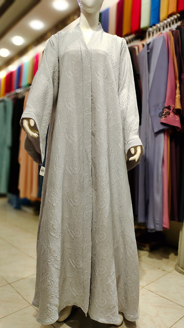 SH Fukro Abaya – Front Open-Light Grey