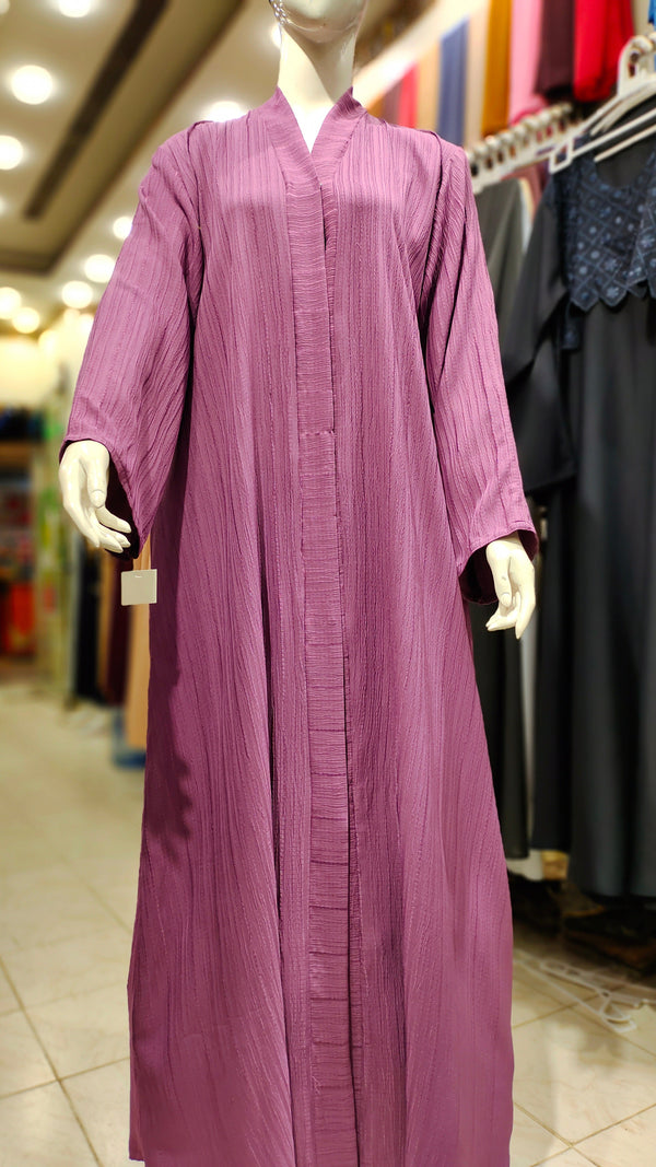 Cotton Crush Front Open Abaya-Lilac
