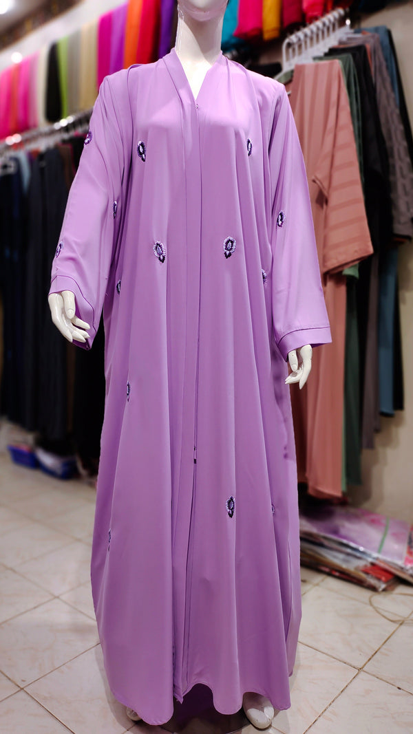 Marble Georgette Embroidery Abaya - Lilac