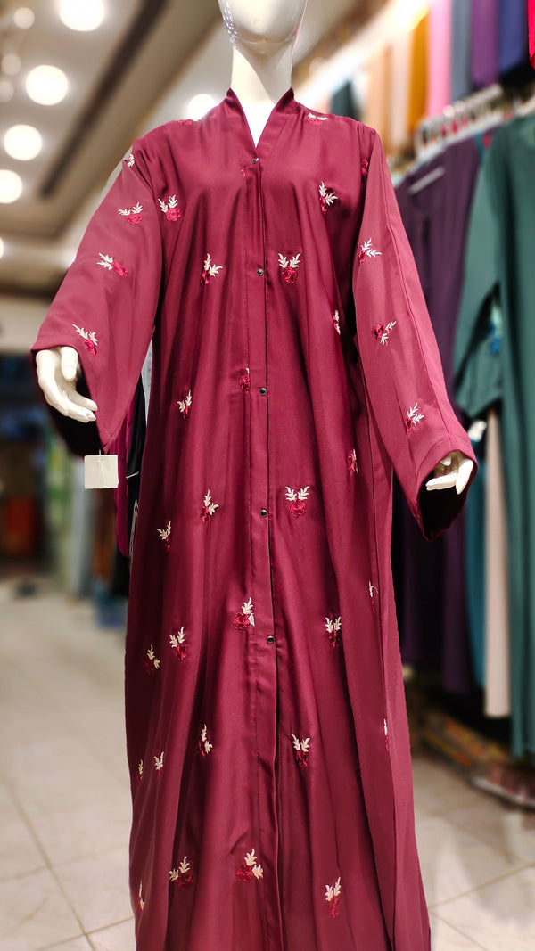 Nida Flower Embroidery Abaya-Magenta