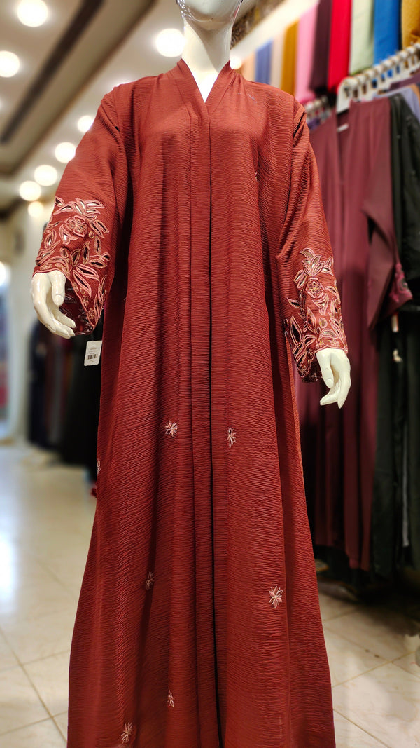AW Cutwork Sleeves Embroidery Abaya – Front Open-Magenta