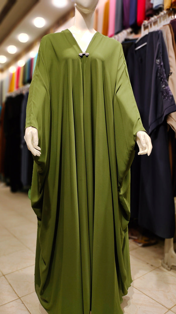 Arabian 3 Button Abaya – Butterfly Style-Mehndi Green