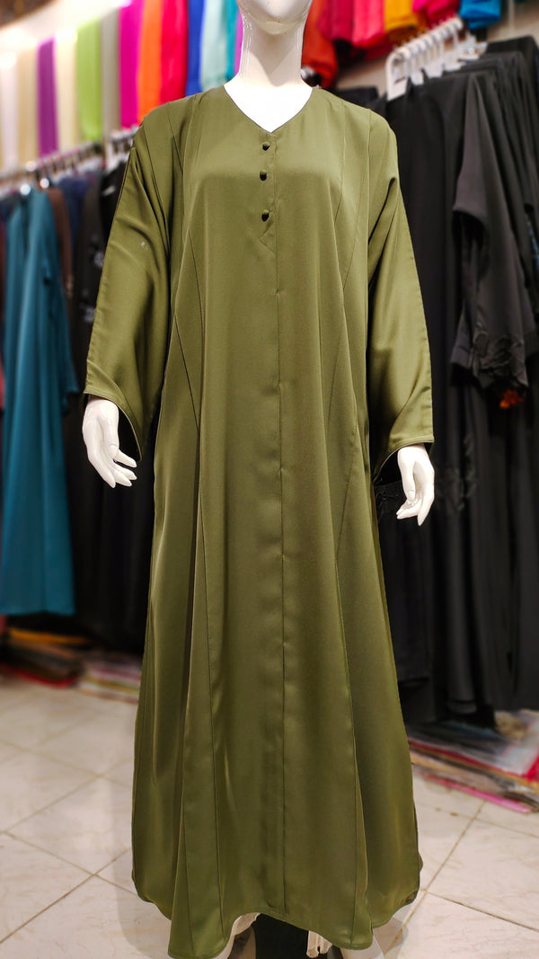 3 Button Front Open Abaya – Nida Fabric Dubai Quality - Mehendi Green