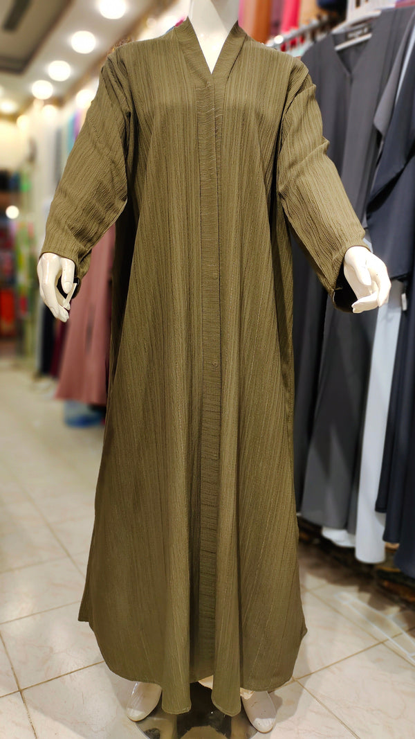 Cotton Crush Front Open Abaya-Mehndi Green
