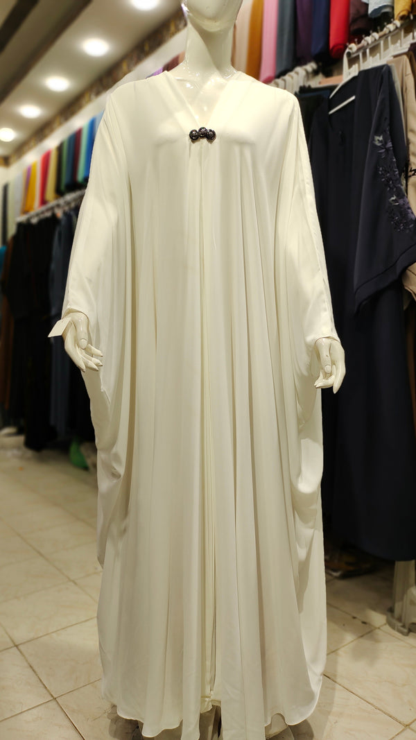 Arabian 3 Button Abaya – Butterfly Style-Milky White