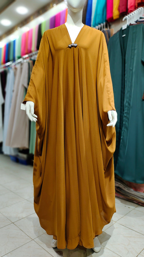 Arabian 3 Button Butterfly Style Abaya – Georgette Fabric - Mustard
