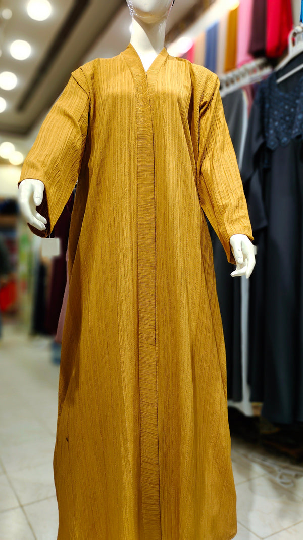 Cotton Crush Front Open Abaya-Mustard Yellow