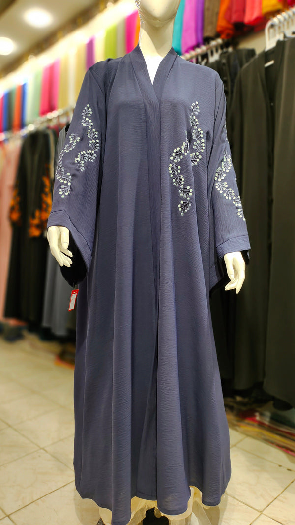 CEY Embroidery Front Open Abaya - Navy Blue