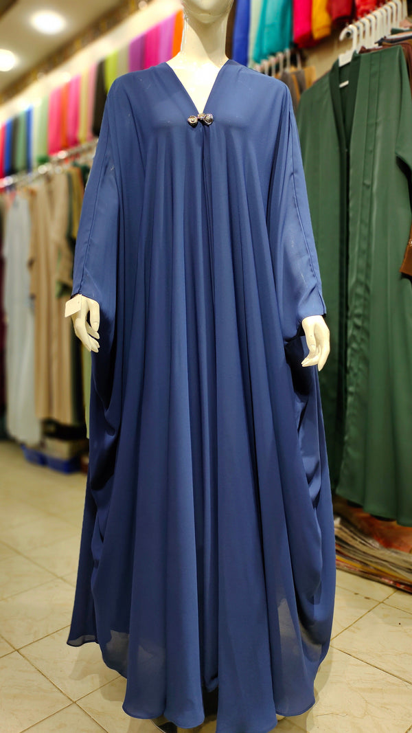 Arabian 3 Button Butterfly Style Abaya – Georgette Fabric - Navy Blue