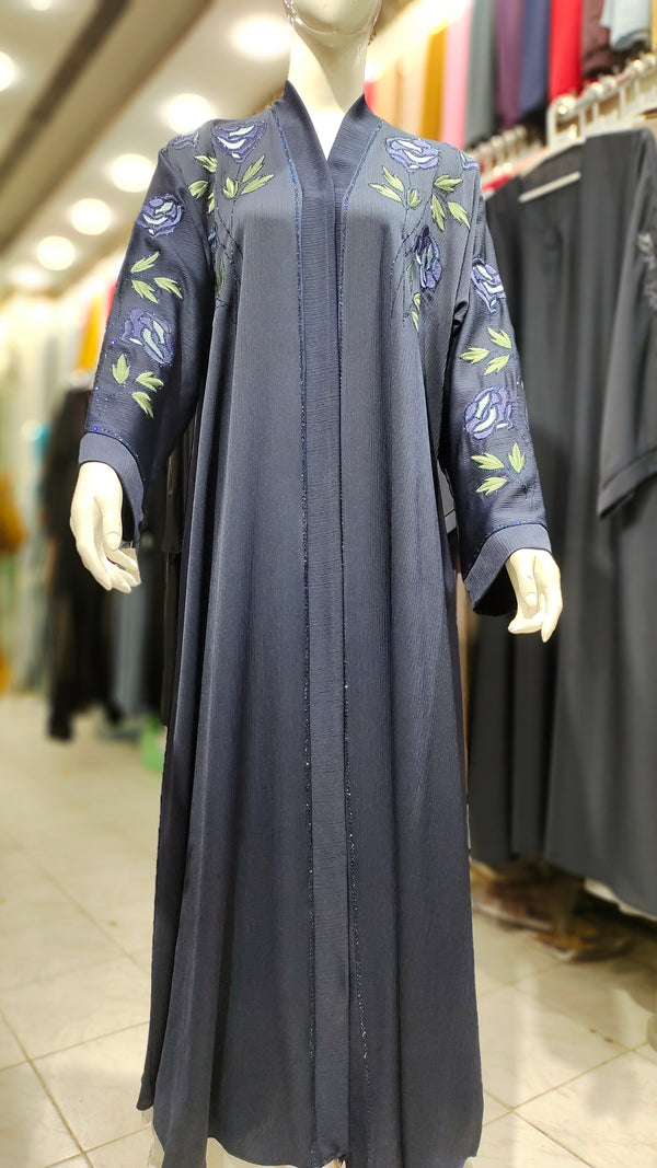 Zoom Sleeves DMC EMB RH Abaya – Front Open-Navy Blue
